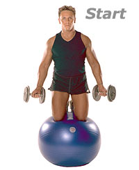 Dumbbell Biceps Curls on TheraGear® Swiss Ball Pro 1