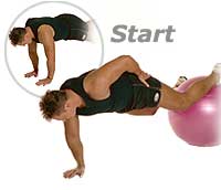 One-Arm Prone Bridge with Feet on Swiss Exercise Ball