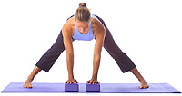 Yoga: Advanced standing wide leg forward fold with blocks 1