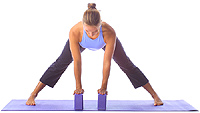 Yoga: Intermediate standing wide leg forward fold with blocks 1