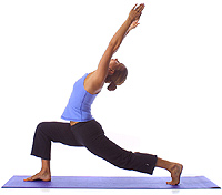 Yoga: Lunge knee up, arms straight, gentle arch 1