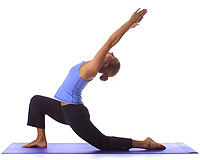 Yoga: Lunge knee down, arms up, gentle arch 1